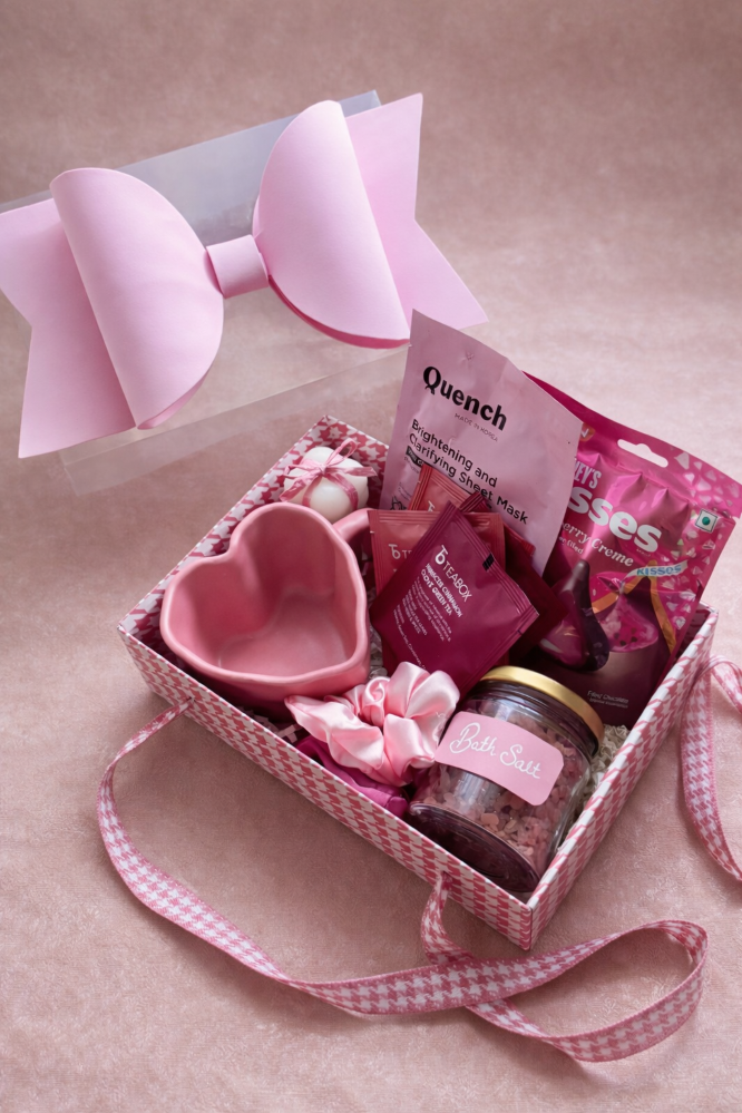 Period care hamper with bath salt and chocolates